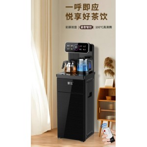 新飞茶吧机 家用高端客厅用2024年新款饮水机立式下置水桶智能全自动制冷制热两用一体柜 灰色 温热型 【炫彩大屏】
