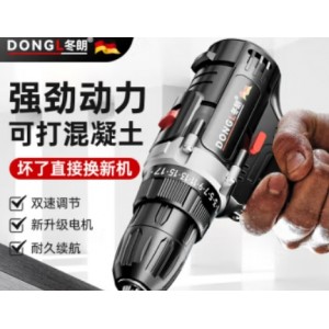 冬朗手电钻冲击钻转锂电池工具家用小手枪多功能电钻锤打孔电动螺丝刀 【双速】1电+高端配件+塑盒